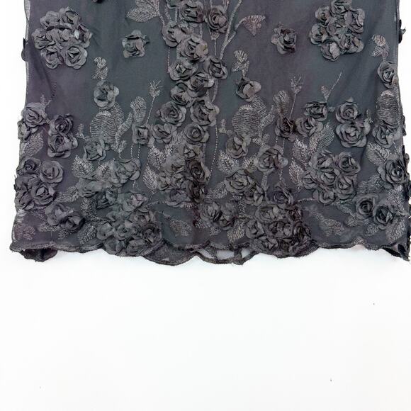 Aqua Long Sleeve Embroidered 3D Floral Applique Dress Black Sheath Women's 12 - Picture 6 of 14